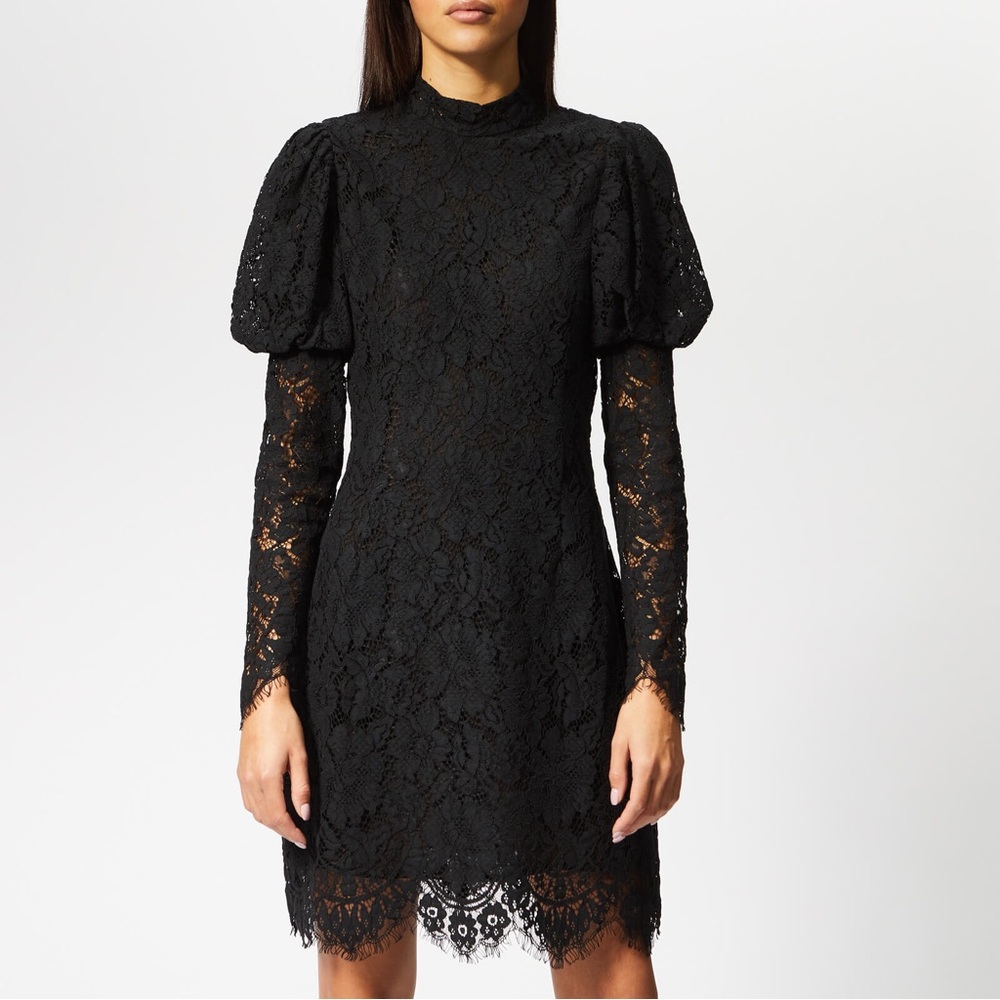 Ganni Everdale Romantic Black Lace Mini Dress Size 36 USA 4 (S) - Picture 4 of 17